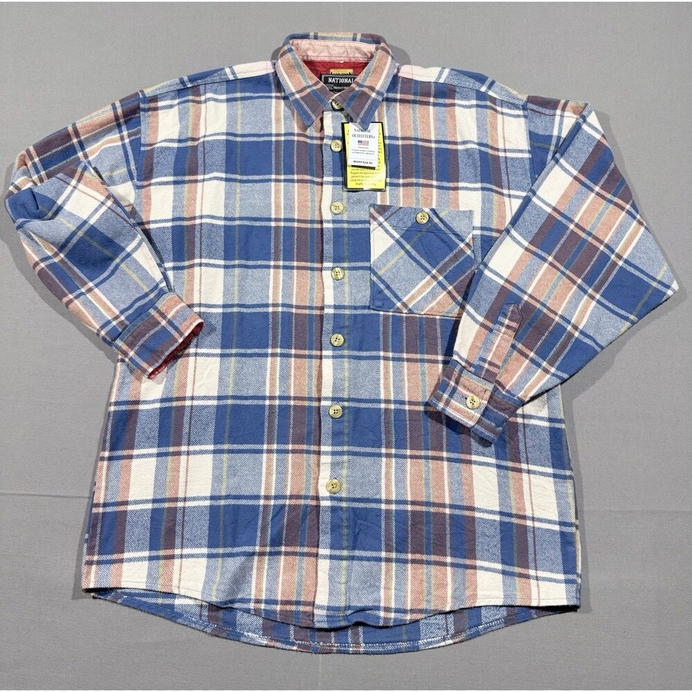 National Outfitters (NWT) Men's Cotton Flannel Shirt Size L Plaid Blue Red